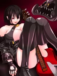Rule 34 | 1girl, arc system works, bad id, bad pixiv id, black hair, boots, breasts, cleavage, guilty gear, guitar, hat, huge breasts, i-no, instrument, knees together feet apart, kuma (kumahoihoi), nail polish, panties, pantyshot, red eyes, smile, solo, thigh boots, thighhighs, thighs, underwear