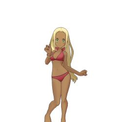 Rule 34 | 1girl, 3d, bikini, blonde hair, breasts, bright pupils, brown eyes, creatures (company), feet, forehead, full body, game freak, hand gesture, hand up, long hair, looking at viewer, medium breasts, navel, nintendo, npc trainer, official art, open mouth, pokemon, pokemon masters ex, pokemon xy, red bikini, smile, solo, stomach, straight hair, swimmer (pokemon), swimsuit, tan, white background, white pupils