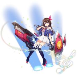 Rule 34 | 1girl, adapted costume, amagai tarou, ankimo (tokino sora), azur lane, bare shoulders, blue eyes, boots, breasts, brown hair, detached collar, dress, flight deck, full body, glint, hair ornament, hand on own chest, high heel boots, high heels, highres, hololive, long hair, looking at viewer, machinery, off shoulder, official art, platform footwear, pleated dress, red ribbon, ribbon, small breasts, smile, solo, star (symbol), star hair ornament, thigh boots, thighhighs, tokino sora, transparent background, treble clef, virtual youtuber, white dress, zettai ryouiki