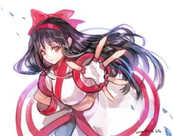 Rule 34 | 1girl, ainu clothes, black hair, breasts, brown eyes, fingerless gloves, gloves, hair ribbon, highres, legs, long hair, looking at viewer, nakoruru, outstretched arm, pants, ribbon, samurai spirits, small breasts, smile, snk, the king of fighters, thighs, weapon