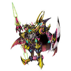Rule 34 | 1boy, armor, bandai, cape, creature, darkknightmon, darkknightmon x-antibody, digimon, full armor, glowing, glowing eyes, looking at viewer, no humans, polearm, serious, simple background, spear, weapon, white background