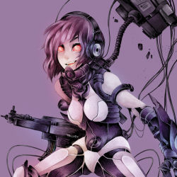 Rule 34 | 10s, 1girl, artist name, bad id, bad pixiv id, cable, creatures (company), game freak, gen 5 pokemon, genesect, gun, headphones, legendary pokemon, mechanical arms, mythical pokemon, nintendo, open mouth, personification, pokemon, pokemon bw, purple hair, red eyes, simple background, single mechanical arm, solo, tecchen, weapon, wire