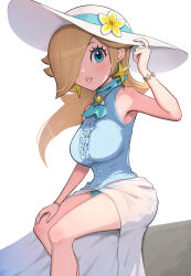 Rule 34 | breasts, gonzarez, hat, large breasts, mario (series), nintendo, one eye covered, rosalina, sun hat, super mario galaxy, swimsuit, swimsuit under clothes