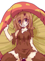 Rule 34 | 1girl, bags under eyes, black eyes, breasts, brown dress, brown thighhighs, creatures (company), dress, empty eyes, game freak, gen 1 pokemon, gloom (expression), long hair, mushroom, nintendo, orange hair, panties, pantyshot, parasect, personification, pokemon, seki (red shine), solo, thighhighs, torn clothes, torn dress, torn thighhighs, underwear, white panties