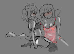 Rule 34 | alertmode, animal ears, blush, breasts, cat ears, cat girl, cat tail, garter straps, medium breasts, nathy, pasties, see-through, see-through shirt, short hair, sketch, small breasts, straddling, tail, thighhighs, underwear, yuri