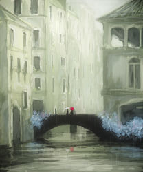 Rule 34 | balloon, bridge, city, flower, hydrangea, kuchibiru (lipblue), rain, umbrella, water
