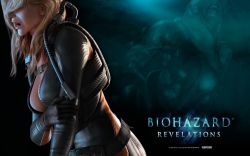 Rule 34 | blonde hair, bodysuit, breasts, capcom, cleavage, gloves, hair over eyes, highres, lipstick, makeup, open mouth, rachael foley, resident evil, resident evil: revelations, sweat, tagme, wallpaper