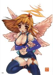 Rule 34 | 1girl, angel, breasts, halo, highres, medium breasts, multiple wings, nipple slip, nipples, nishi iori, seraph, solo, thighhighs, wings
