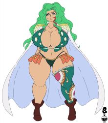 Rule 34 | 1girl, boa sandersonia, breasts, green eyes, green hair, highres, huge breasts, looking at viewer, one piece, simple background, snake tongue, superix, tagme, thick thighs, thighs, wide hips