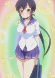 Rule 34 | 10s, 1girl, absurdres, blush, breasts, highres, large breasts, misumi rin, okusama ga seito kaichou!, school uniform, skirt, solo, standing, stitched, third-party edit, yellow eyes