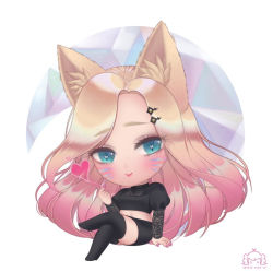 1girl, blue eyes, commentary, english commentary, eyelashes, full body, heart, k/da (league of legends), k/da ahri, league of legends, legs crossed, long hair, looking at viewer, midriff, sitting, solo, sophia vera lu, tagme