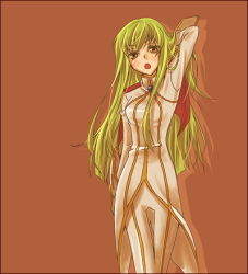 Rule 34 | 00s, 1girl, c.c., code geass, female focus, green hair, lowres, mecco, pilot suit, solo, yellow eyes