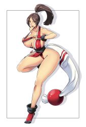 Rule 34 | 1girl, absurdres, breasts, cleavage, devil-v, fatal fury, hand fan, highres, large breasts, nipple slip, nipples, shiranui mai, snk, solo, the king of fighters, the king of fighters xiii