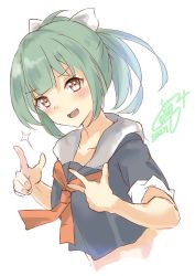 Rule 34 | 1girl, black shirt, brown eyes, calin, commentary request, cropped torso, dated, green hair, grey sailor collar, highres, kantai collection, long hair, looking at viewer, neckerchief, necktie, one-hour drawing challenge, orange neckwear, ponytail, sailor collar, school uniform, serafuku, shirt, signature, simple background, solo, upper body, white background, yuubari (kancolle), yuubari kai ni (kancolle)