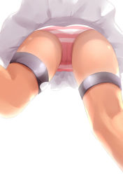 Rule 34 | 10s, 1girl, ass, cameltoe, dark-skinned female, dark skin, dress, from behind, from below, joko jmc, kantai collection, libeccio (kancolle), lower body, panties, pink panties, simple background, solo, striped clothes, striped panties, thigh strap, thighs, underwear, upskirt, view between legs, white background, white dress