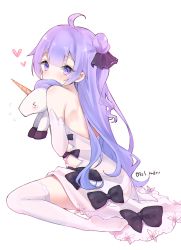 Rule 34 | &gt; &lt;, 1girl, ahoge, ass, azur lane, back, bare shoulders, black bow, black ribbon, blush, bow, covered mouth, detached sleeves, dress, hair bun, hair ribbon, heart, highres, long hair, looking at viewer, looking back, mimelond, no shoes, panties, purple eyes, purple hair, ribbon, see-through, side bun, simple background, single hair bun, single side bun, sitting, solo, stuffed animal, stuffed toy, stuffed unicorn, stuffed winged unicorn, thighhighs, underwear, unicorn (azur lane), wariza, white background, white dress, white panties, white thighhighs
