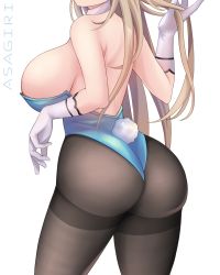Rule 34 | 1girl, absurdres, asagiri ai, ass, asuna (blue archive), asuna (bunny) (blue archive), bare back, black pantyhose, blue archive, breasts, commentary request, elbow gloves, from behind, gloves, highleg, highleg leotard, highres, large breasts, leotard, light brown hair, long hair, official alternate costume, out of frame, pantyhose, playboy bunny, sideboob, sidelocks, simple background, sleeveless, solo, strapless, strapless leotard, white background, white gloves