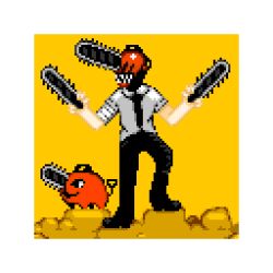 Rule 34 | blouse, chainsaw man, denji (chainsaw man), highres, pixel art, pixels, self-upload, shirt, simple background, tagme, white shirt, yellow background