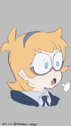 Rule 34 | 10s, 1girl, artist request, blonde hair, blue eyes, freckles, glasses, hairband, highres, little witch academia, lotte jansson, open mouth, short hair
