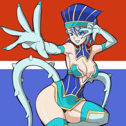 Rule 34 | 10s, 1girl, bare shoulders, blue eyes, blue hair, blue rose (tiger &amp; bunny), boots, breasts, cleavage, earrings, elbow gloves, fingernails, fingernails over gloves, gloves, hat, hip focus, jewelry, karina lyle, large breasts, lipstick, makeup, matching hair/eyes, short hair, solo, superhero costume, thigh boots, thighhighs, tiger &amp; bunny, yaochou