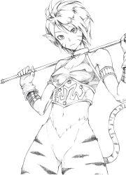 Rule 34 | 1girl, animal ears, bad id, bad pixiv id, breasts, breath of fire, breath of fire ii, capcom, furry, furry female, highres, looking at viewer, monochrome, rinpoo chuan, small breasts, solo, tail, takeuma