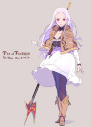 Rule 34 | 1girl, blonde hair, boots, braid, breasts, cleavage, dress, enkyo yuuichirou, frown, holstered, large breasts, original, pantyhose, pixiv fantasia, polearm, red eyes, see-through, see-through dress, spear, weapon