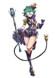 Rule 34 | 1girl, absurdres, baton, black bra, bow, bra, breasts, cleavage, closed mouth, full body, glasses, gloves, green hair, heart, highres, leg up, light bulb, official art, opaque glasses, pandoria (xenoblade), purple bow, purple gloves, purple shorts, round eyewear, saitou masatsugu, short hair, shorts, small breasts, smile, solo, transparent background, underwear, xenoblade chronicles (series), xenoblade chronicles 2
