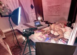 Rule 34 | 1boy, 1girl, anal, anal object insertion, ass, bed, camera, censored, dildo, hetero, highres, ichiyonyon, mating press, missionary, object insertion, recording, sex, sex toy, source request, spread legs, vaginal, vibrator