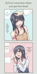 Rule 34 | 1girl, before and after, black hair, blue eyes, blush, character request, dorei to no seikatsu ~teaching feeling~, hard-translated, headpat, highres, mizoredama, scar, sylvie (dorei to no seikatsu), third-party edit, translated