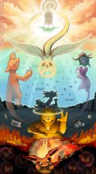 Rule 34 | 1boy, arm up, arms up, arrow (symbol), baseball cap, binoculars, blue sky, charmeleon, claws, closed eyes, cloud, cloudy sky, commentary, creature, creatures (company), drooling, drowzee, fire, flareon, floating, flying, game freak, gastly, gen 1 pokemon, ghost, gloom (pokemon), glowing, grin, hat, helix fossil, lapras, legendary pokemon, looking down, looking up, nidoqueen, nintendo, omanyte, pidgeot, pixelated, pokemon, pokemon (creature), pokemon rgby, rattata, red (pokemon), short hair, sky, smile, standing, third eye, tower, twarda8, twilight, twitch plays pokemon, venomoth, watermark, web address, zapdos