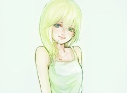 Rule 34 | 1girl, bare shoulders, blonde hair, blue eyes, breasts, closed mouth, crying, dress, kimidori (kimidoriri), kingdom hearts, kingdom hearts ii, long hair, looking at viewer, namine, simple background, smile, solo, white dress