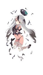 Rule 34 | bra, charlotte bong, flat chest, formation girls, full body, gloves, hat, highres, long hair, looking at viewer, navel, panties, pantyhose, pokachu, silver hair, solo, tears, torn clothes, torn pantyhose, transparent background, underwear