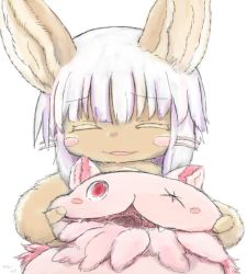Rule 34 | 10s, artist request, rabbit, closed eyes, furry, made in abyss, mitty (made in abyss), nanachi (made in abyss), smile, white hair