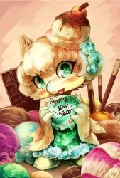 Rule 34 | artist request, bird, blonde hair, chinese zodiac, furry, green eyes, happy new year, highres, new year, short hair, year of the rooster