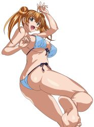 Rule 34 | 00s, 1girl, absurdres, ass, bare shoulders, bikini, blonde hair, blue eyes, breasts, butt crack, covered erect nipples, dimples of venus, fang, highres, ikkitousen, large breasts, long hair, looking at viewer, open mouth, smile, solo, sonsaku hakufu, swimsuit, twintails, underboob
