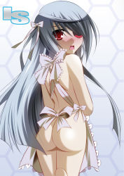 Rule 34 | 10s, 1girl, apron, ass, eyepatch, highres, infinite stratos, isa (ni-iro), laura bodewig, looking at viewer, naked apron, solo
