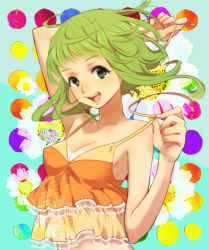 Rule 34 | 1girl, 778-go, 778gou, bad id, bad pixiv id, breasts, green eyes, green hair, gumi, matching hair/eyes, open mouth, short hair, smile, solo, tank top, vocaloid
