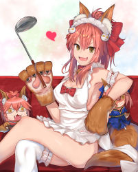 Rule 34 | 1girl, absurdres, alternate costume, animal ears, animal hands, apron, ass, bell, breasts, cat day, cleavage, collar, enmaided, fate/grand order, fate (series), fox ears, fox tail, hair ribbon, heart, highres, komainu (yamaha1997), ladle, large breasts, long hair, looking at viewer, maid, naked apron, neck bell, open mouth, pink hair, ribbon, sideboob, sitting, solo, tail, tamamo (fate), tamamo cat (fate), tamamo cat (third ascension) (fate), tamamo no mae (fate/extra), thighhighs, yellow eyes