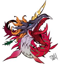 Rule 34 | digimon, digimon (creature), dragon, horns, looking at viewer, open mouth, sharp teeth, solo, tail, teeth, waruseadramon