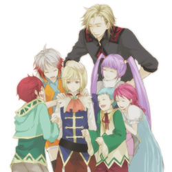 Rule 34 | 3girls, 4boys, aged down, asbel lhant, bad id, bad pixiv id, blonde hair, blue hair, brothers, brown hair, cheria barnes, gradient hair, green shirt, hubert ozwell, iccan, malik caesars, multicolored hair, multiple boys, multiple girls, pascal (tales), pink hair, purple hair, red hair, richard (tales), shirt, siblings, sophie (tales), tales of (series), tales of graces, twintails, two-tone hair, white background, white hair
