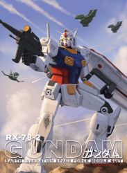 Rule 34 | beam rifle, character name, cloud, commentary, dopp, energy gun, english commentary, glowing, glowing eyes, gun, gundam, highres, holding, holding gun, holding shield, holding weapon, mecha, mobile suit, mobile suit gundam, redustheriotact, robot, rx-78-2, science fiction, shield, solo, v-fin, weapon, yellow eyes, zeon