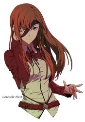 Rule 34 | 1girl, blue eyes, brown hair, collared shirt, commentary request, cropped torso, english text, eyepatch, fate/grand order, fate (series), long sleeves, looking at viewer, ophelia phamrsolone, ribbon, sami (object dump), shadow, shirt, smile, solo, upper body
