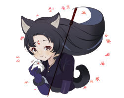 Rule 34 | 1girl, animal ears, arknights, arm at side, black hair, closed mouth, commentary request, dog ears, dog tail, eating, floral background, food, food on face, gloves, green eyes, hair lift, hand up, holding, holding polearm, holding weapon, infection monitor (arknights), japanese clothes, kimono, light blush, light smile, long hair, looking at viewer, onigiri, parted bangs, polearm, retxoxt, rice, rice on face, saga (arknights), short sleeves, signature, simple background, solo, tail, upper body, weapon, white background