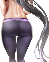 Rule 34 | 1girl, ass, ass focus, back, black hair, black pants, blue archive, highres, kariza, long hair, pants, ponytail, simple background, solo, sumire (blue archive), thighs, tight clothes, tight pants, very long hair, white background, yoga pants