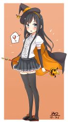 Rule 34 | 10s, 1girl, ?, asashio (kancolle), bad id, bad twitter id, black hair, black skirt, black thighhighs, cape, commentary request, flying sweatdrops, halloween, highres, kantai collection, long hair, nonono (mino), pleated skirt, skirt, solo, spoken question mark, suspenders, thighhighs, zettai ryouiki