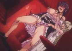 Rule 34 | 2girls, animated, animated gif, ass, blush, breasts, covered erect nipples, large breasts, long hair, masturbation, multiple girls, nipples, office takeout, panties, purple hair, pussy, residence, silver hair, skirt, spread legs, sweat, tatsumi (producer), underwear, yuri