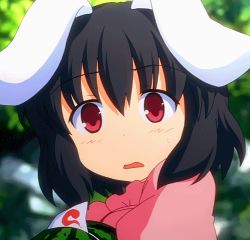 Rule 34 | 1girl, animal ears, animated, animated gif, black hair, eyebrows, fake ears, food, fruit, inaba tewi, lowres, open mouth, rabbit ears, red eyes, solo, touhou, watermelon