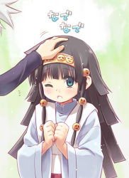 Rule 34 | 2boys, alluka zoldyck, androgynous, black hair, blue eyes, blush, brothers, eretto, hair ornament, hairband, hand on head, hands on own chest, head pat, hunter x hunter, japanese clothes, killua zoldyck, kimono, male focus, multi-tied hair, multiple boys, one eye closed, open mouth, headpat, siblings, silver hair, trap, wink