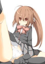 Rule 34 | 1girl, absurdres, blush, bow, brown eyes, brown hair, cameltoe, highres, little busters!, long hair, natsume rin, panties, pink bow, solo, tabuchi (tabuchisanchi), underwear