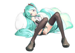 Rule 34 | 1girl, :d, absurdres, bad id, bad pixiv id, between legs, black footwear, black skirt, black sleeves, black thighhighs, blue eyes, blue hair, blue nails, collared shirt, detached sleeves, dress shirt, frilled shirt, frills, full body, hair ornament, hand between legs, hatsune miku, head tilt, headset, highres, long hair, long sleeves, looking at viewer, microphone, miniskirt, nail polish, open mouth, parted bangs, pillow, pleated skirt, rsk (tbhono), shirt, simple background, sitting, skirt, sleeveless, sleeveless shirt, smile, solo, spring onion, thighhighs, twintails, very long hair, vocaloid, white background, white shirt, wing collar, zettai ryouiki